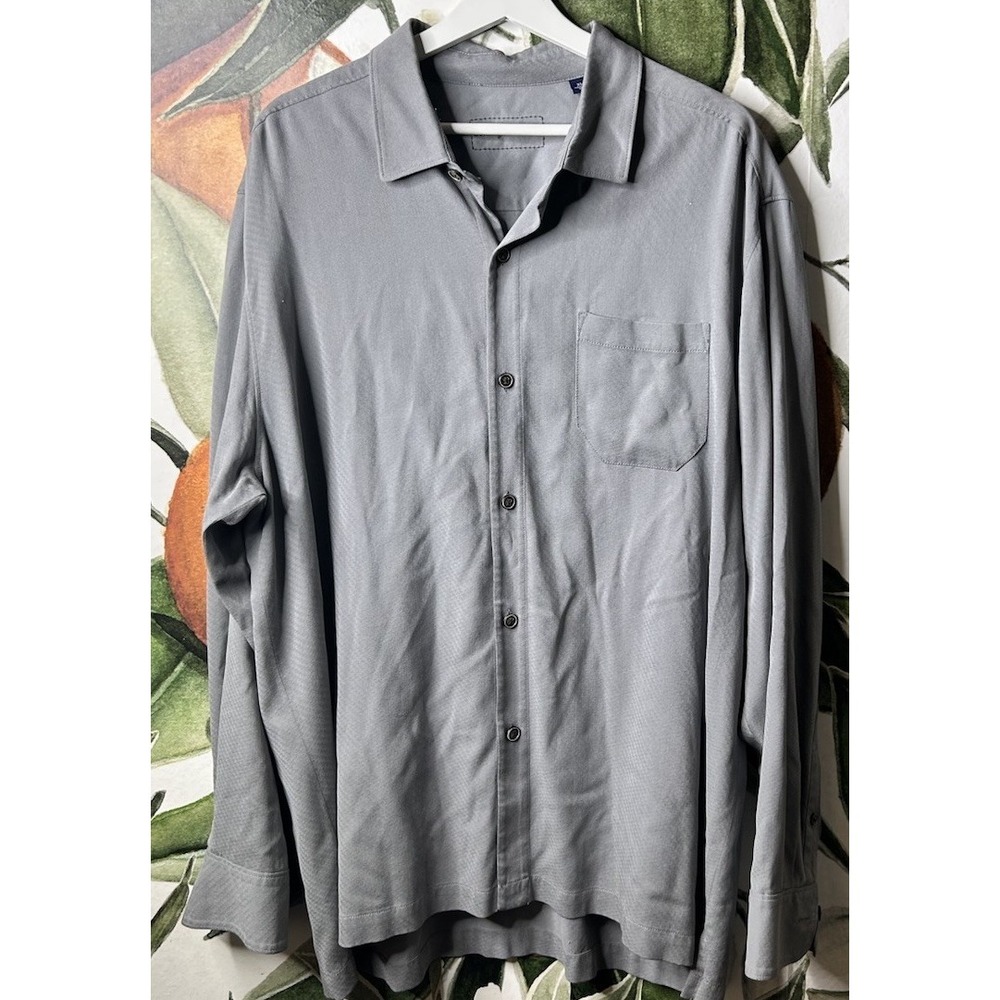 Tommy Bahama XL Solid Gray Silk Wool Blend Button Front Long Sleeve Shirt Casual